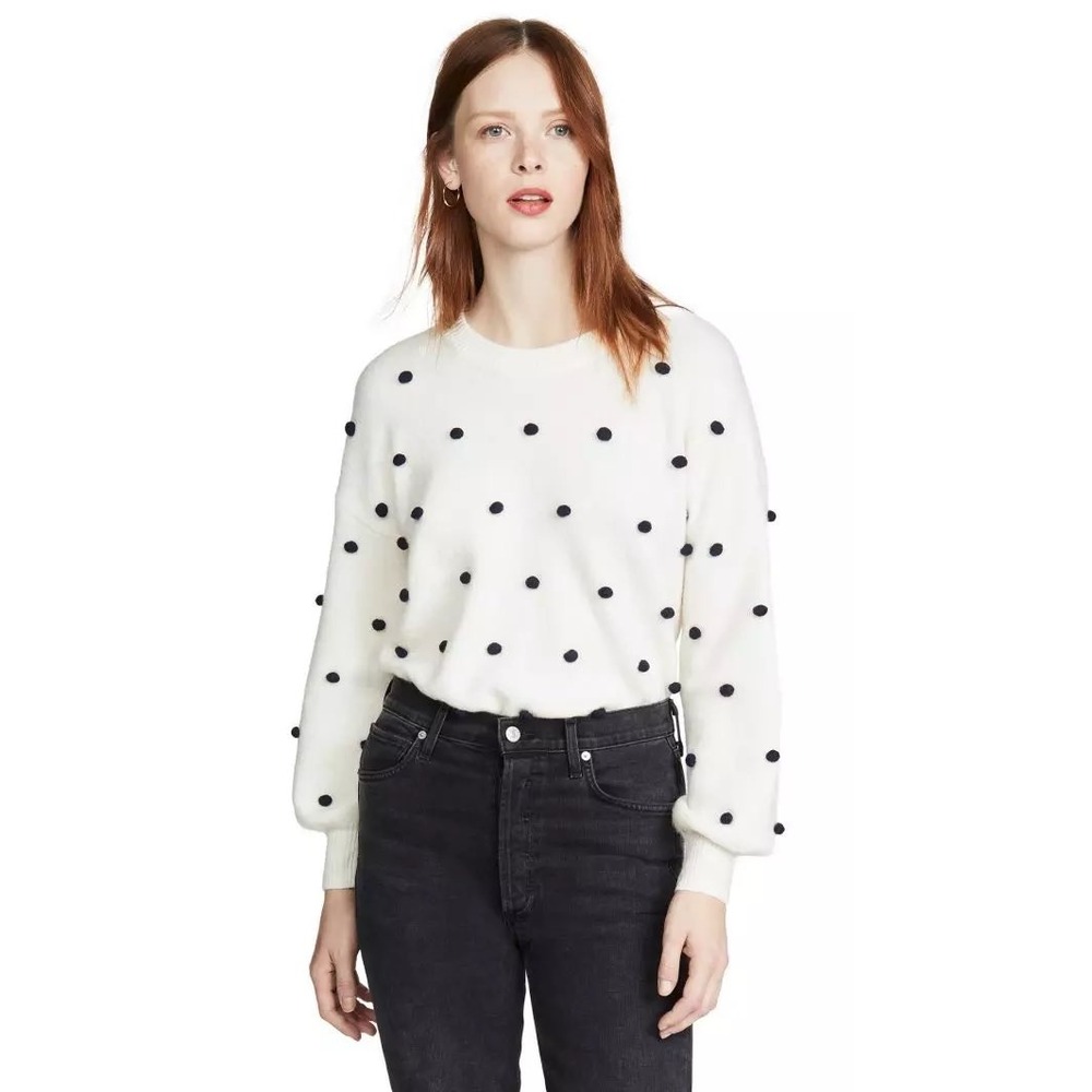 Madewell Pom Pom Polka Dot Sweater Small Merino Wool Blend Cream Bobble Knit - Picture 6 of 6